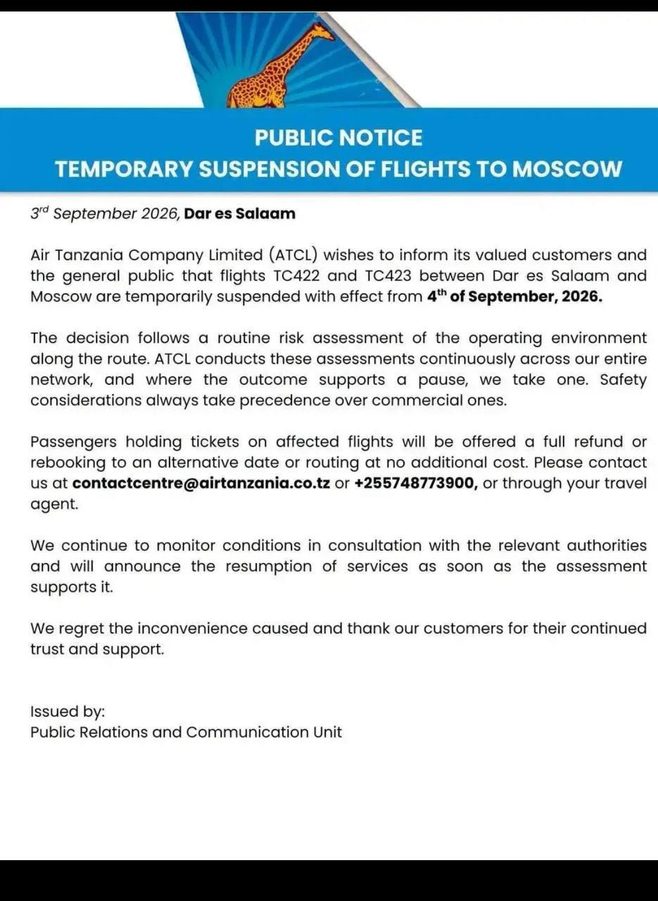В РСТ назвали неоднозначным решение Air Tanzania приостановить рейсы между Москвой и Танзанией